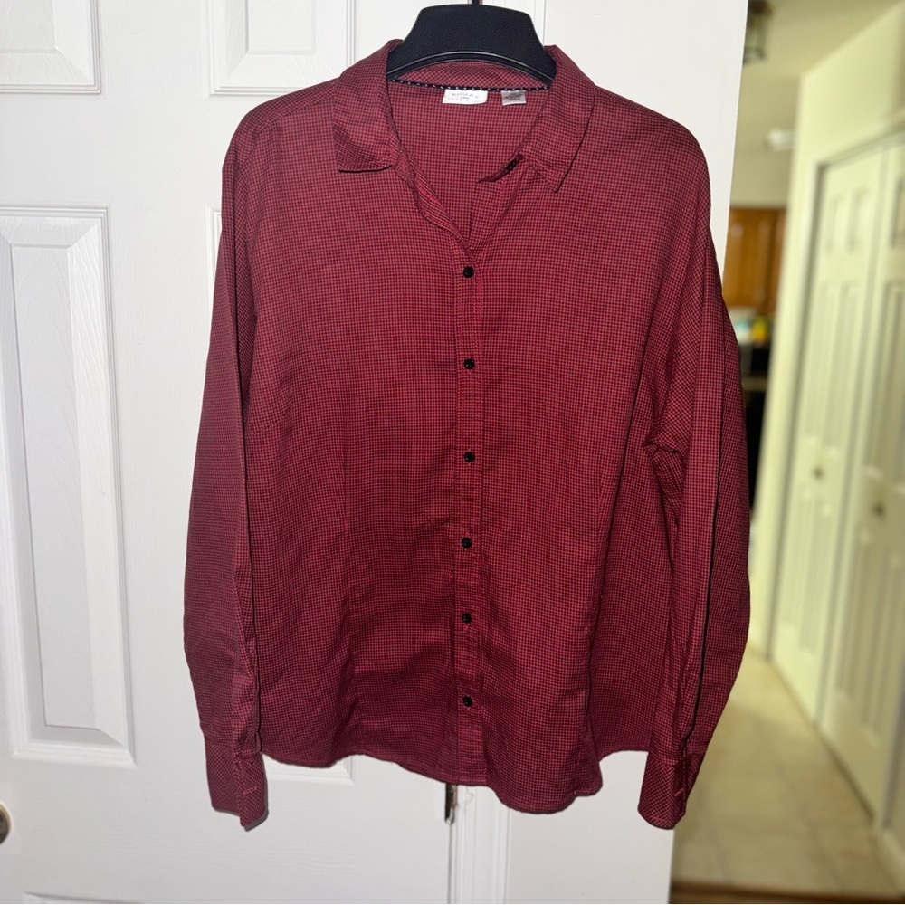 Riders by Lee Easy Care Shirt Women's XL Red Black Plaid Check Long Sleeve